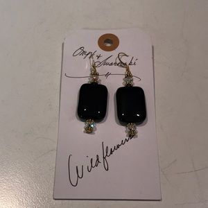 Handcrafted black onyx and crystal wire earrings